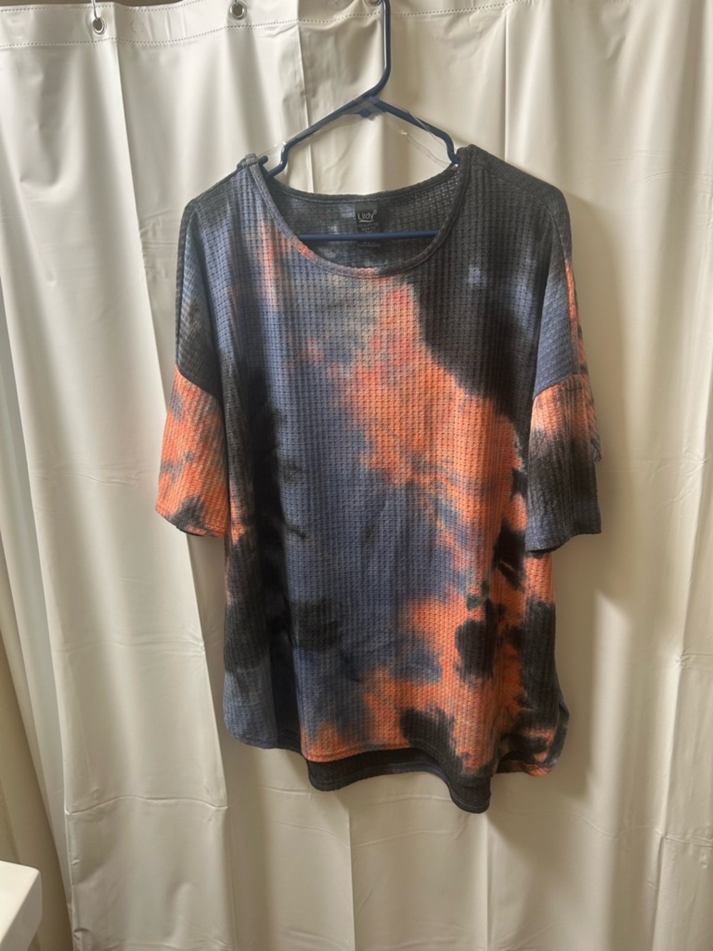 Tie-Dye Waffle Knit Tunic Top - Black & Orange